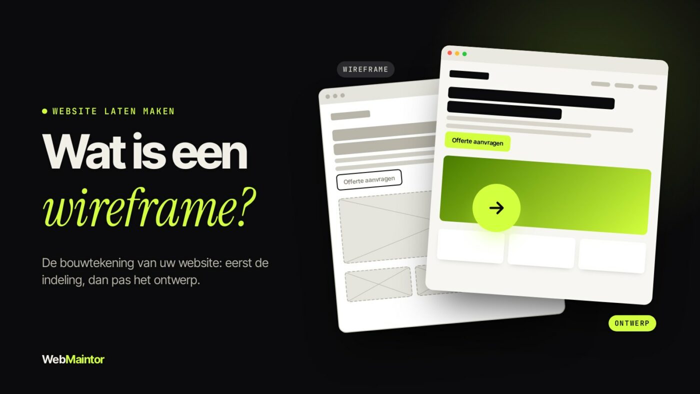 Een grijze wireframe van een webpagina naast hetzelfde ontwerp in kleur
