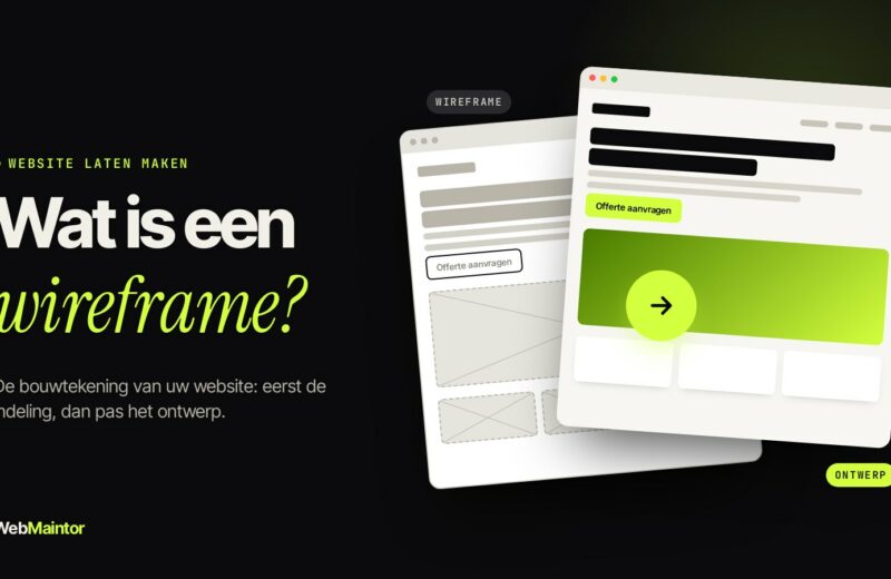 Een grijze wireframe van een webpagina naast hetzelfde ontwerp in kleur